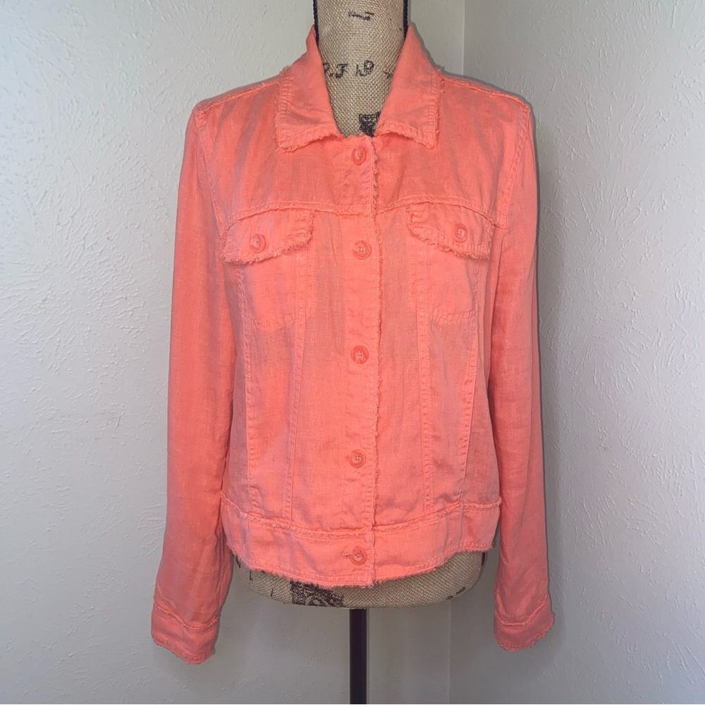 Tommy Bahama Two Palms Raw Edge Linen Jacket Medium Coral